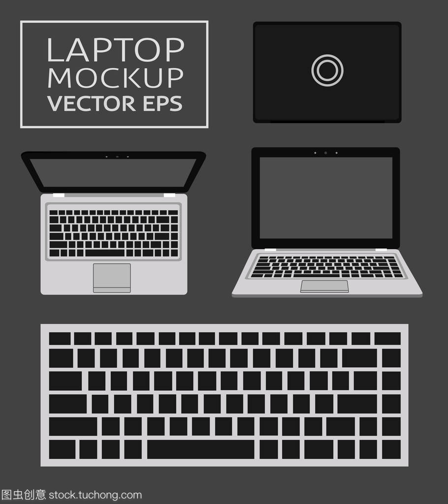 深色背景下的笔记本电脑平面设计 商业广告中的视觉焦点